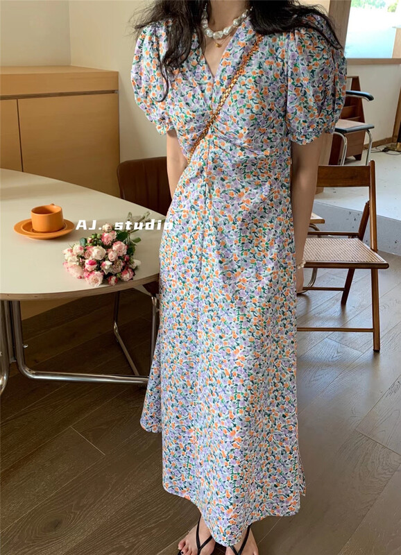 Live broadcast! [aj.studio] V-neck floral small fresh dress ys1-9278\ll