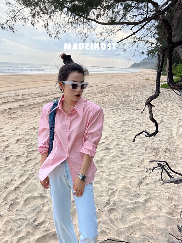 New year in early spring! [OSHA madeinost] silhouette shoulder pad waist shirt 86006\ll