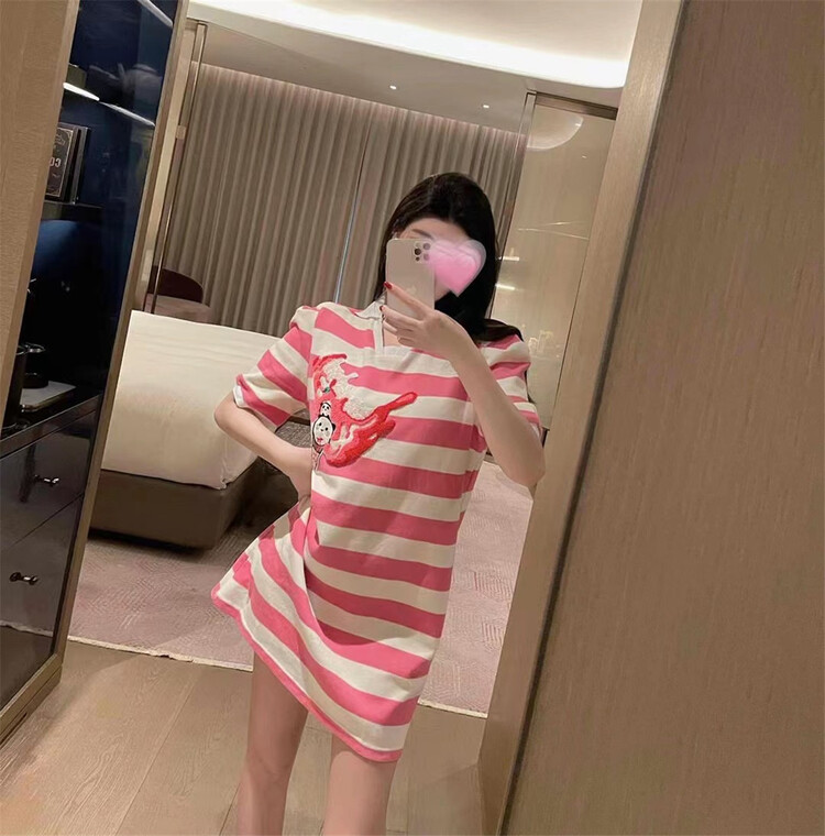 [big C studio] little woman cartoon stripe polo collar dress ys1-1100\pcz