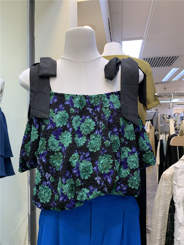 [macaroon] floral one shoulder lace up jacquard shirt 7775\pcz