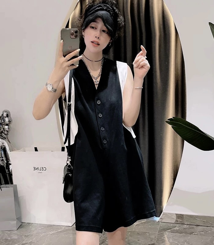 [JH] commuter simple splicing contrast Jumpsuit 42011\pcz
