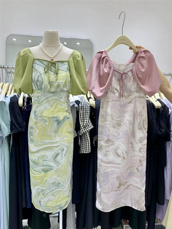 [u.me] elegant multi panel bubble sleeve dress 57982\hjy