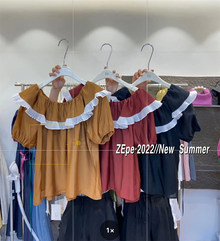 [Ze] Korean version versatile contrast one line collar shirt 8683\ll