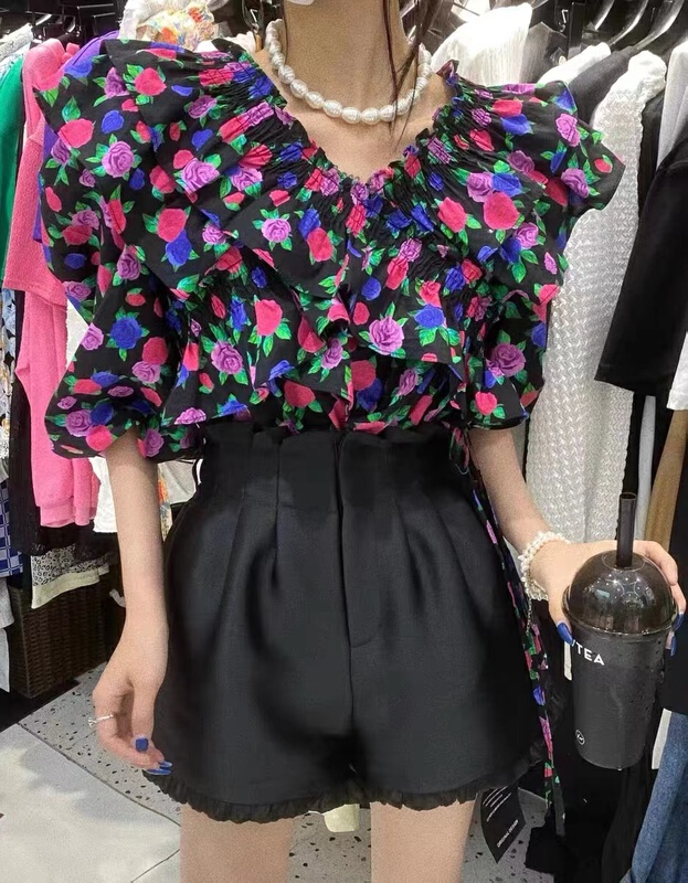 [c.h.z] niche design feeling waist closing Ruffle flower bud casual shorts (only casual shorts) 80089\wtt