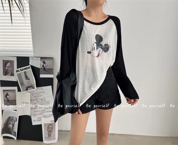 [be your self] round neck color blocking comfortable long sleeve T-shirt 66190\hyy