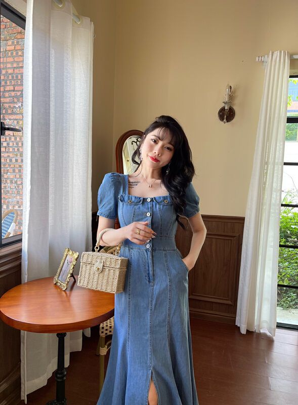 [mi2 (n:aa)] square neck bubble sleeve fashion dress b6326\jj