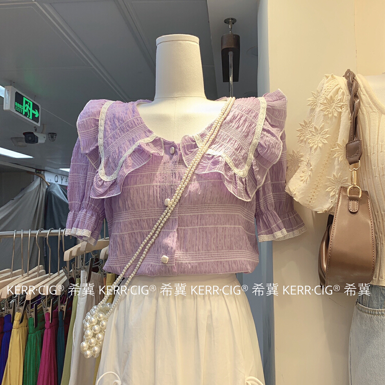 [CIG] Korean sweet lace big Lapel shirt 6119\zjy