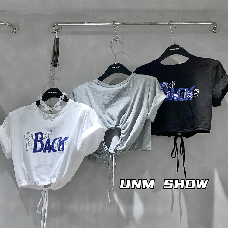 [unm-show] casual simple letter back drawstring short sleeve T-shirt 6290\wtt