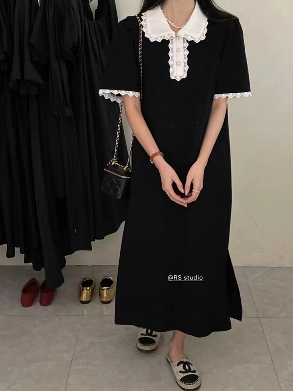 [RS] simple and versatile contrast lace collar dress rs2200\xyy
