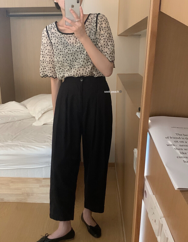 [seek peach] niche fashion Round Neck Shirt (with hair circle) (only selling small shirts) 5337\ll