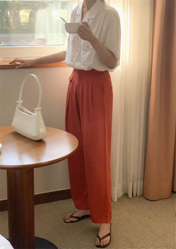 Sky silk hanging feeling! [acme ground] Korean style straight tube slim Tencel casual pants 1835\cls