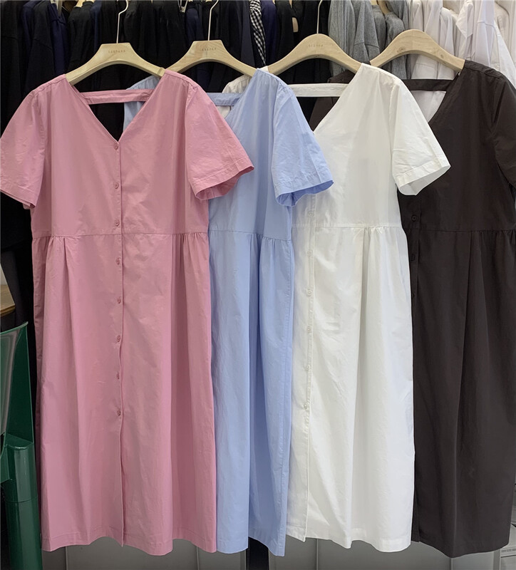 [sanbara] Korean V-neck fresh simple dress 9599\lsw