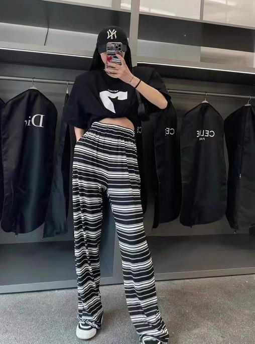 【N】 Simple fashion stripe loose floor casual pants 10015\wtt