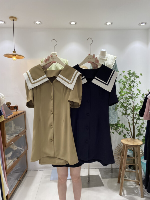 [sunny] color blocked breasted Pleated Dress 1975\hjy