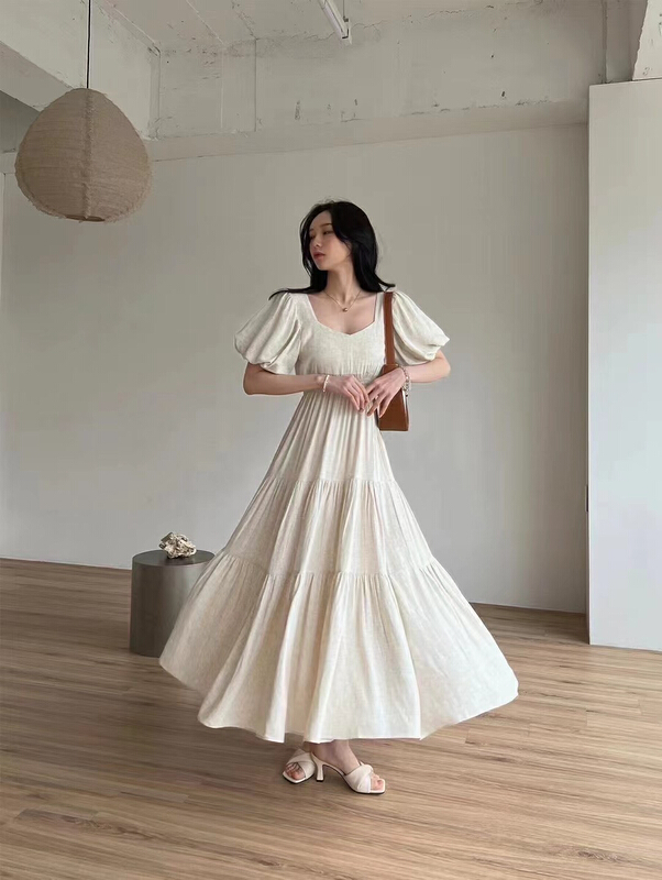 [31 fashion] Korean style waist closing square neck dress 51379\hjy