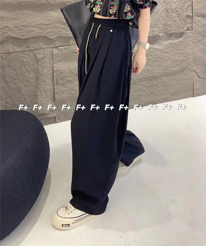 【F】 Elastic high waist drawstring tie casual pants 1360\hbx