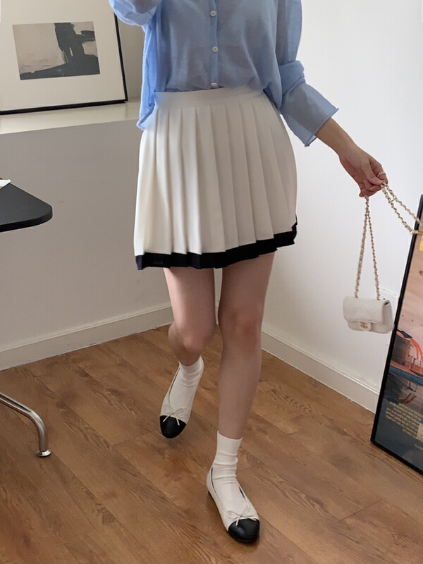 [Gabrielle] contrast pleated skirt b2313\zxl