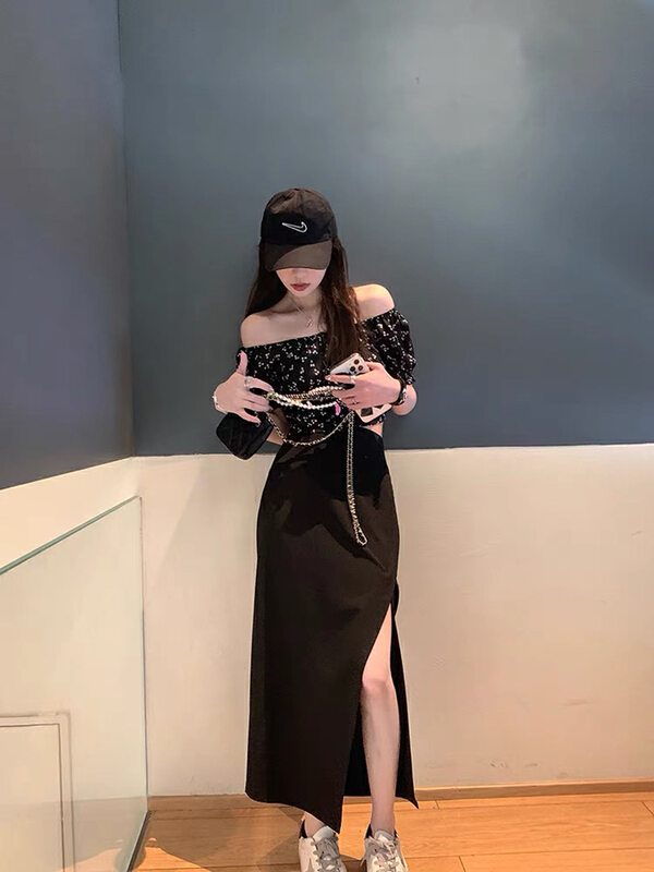 [Huaxi] Korean design irregular high waist split skirt 9087\pcz