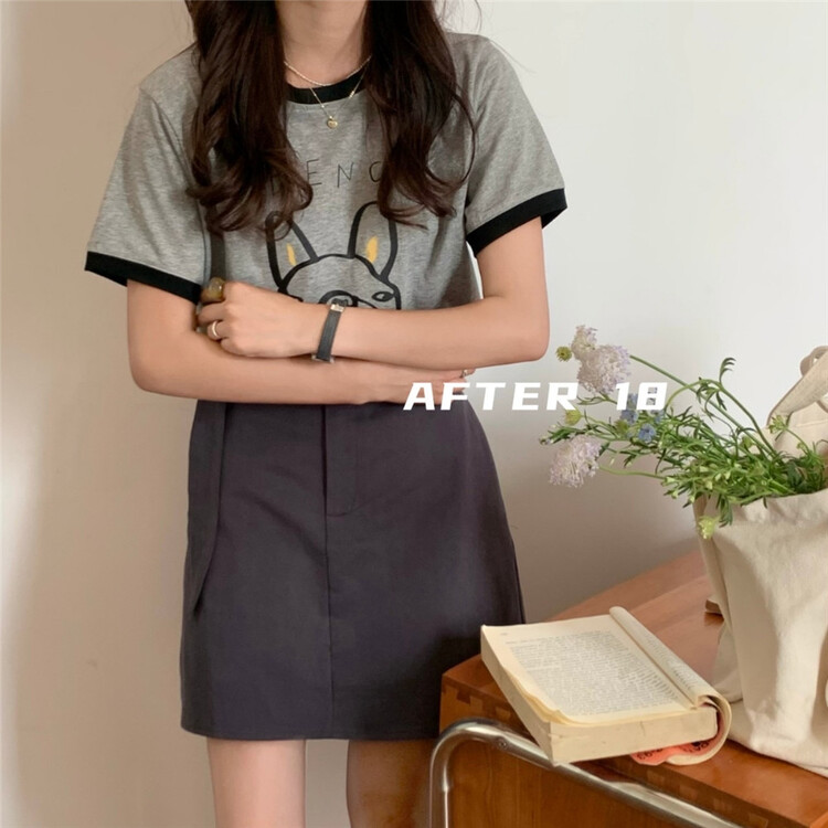 [after 18] round neck color contrast edge versatile short sleeve T-shirt 729\zjy