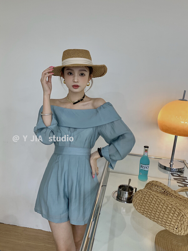 [y.jia EJA] gentle off shoulder shirt and shorts set 1857\pcz