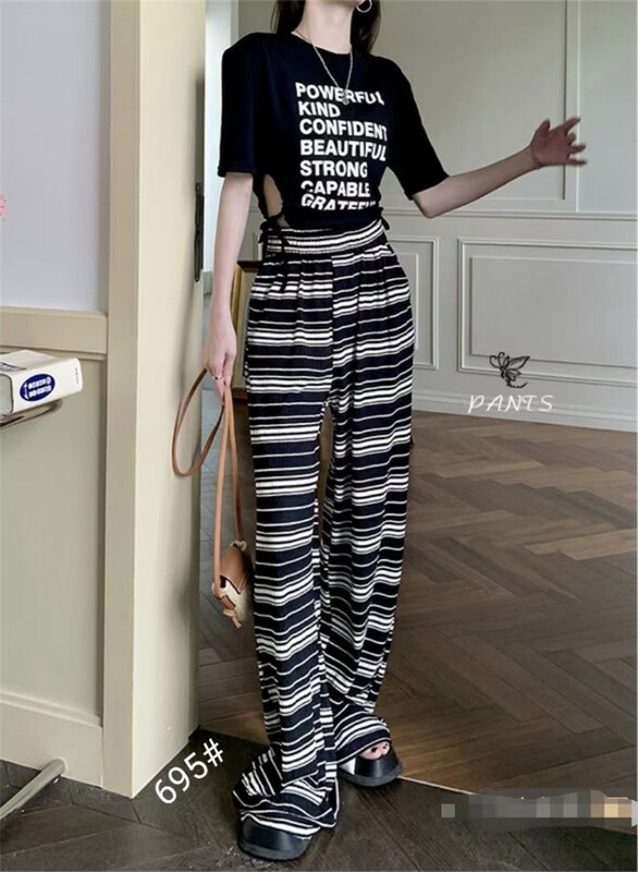 Live broadcast! [Shangpin Wanqian] versatile straight stripe casual pants ys2-695\hjy