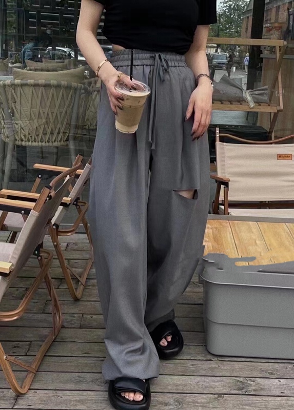 [Yan Zhen] high waist, holes and wide legs casual pants 5630\pcz