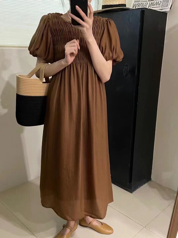 [m.zi studio] elegant temperament wrinkle design waist closing Lantern Sleeve Dress 16126\hbx