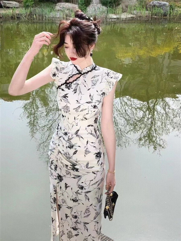 [little woman] slim printed chiffon dress 22238\pcz