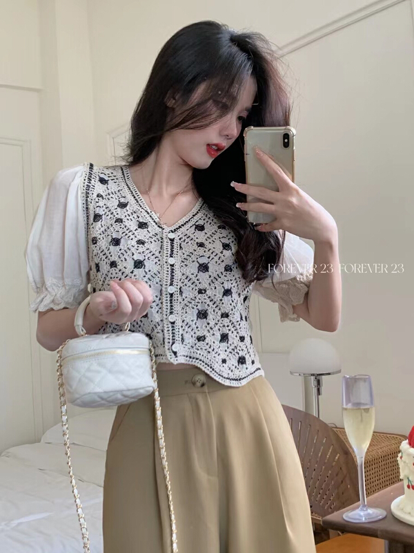 [forever23] temperament Embroidered Crochet shirt a001\hjy