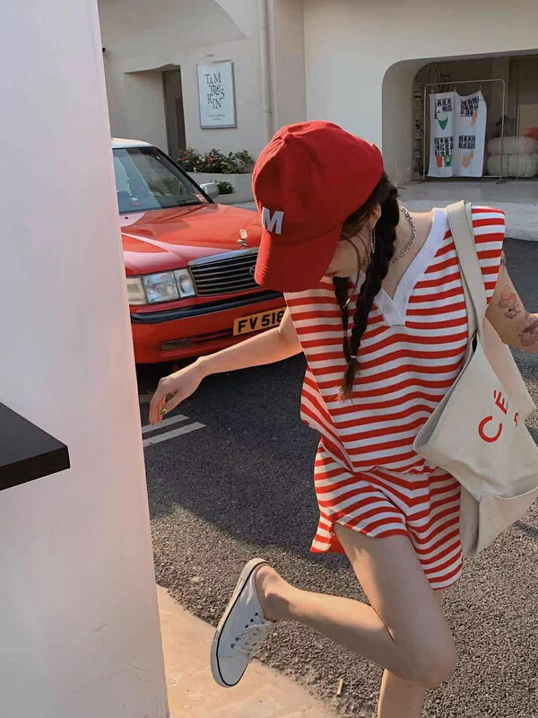[Feimao (Yimao)] comfortable striped V-neck tank top + casual Shorts Set ym-725\lsl