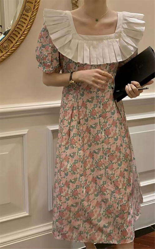 [larti] pleated lady color matching dress c8513\ll