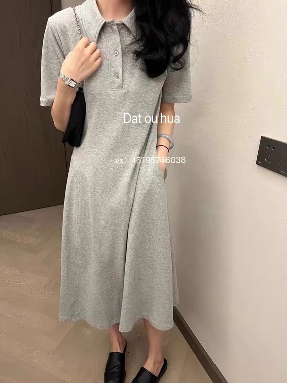 [East room] simple solid color Polo neck T-shirt pocket dress 9355\wtt