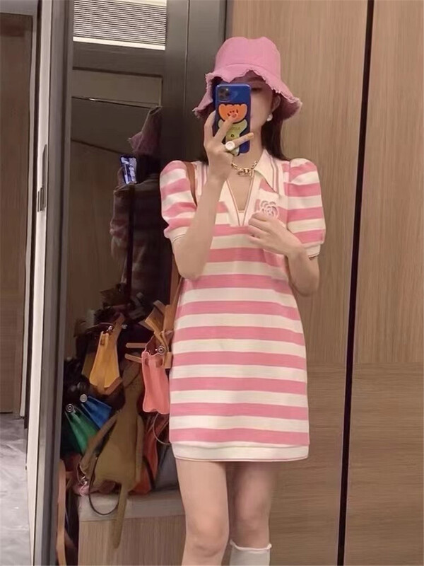 [yipinhan] fashion Polo neck stripe knitted dress 9932\pcz