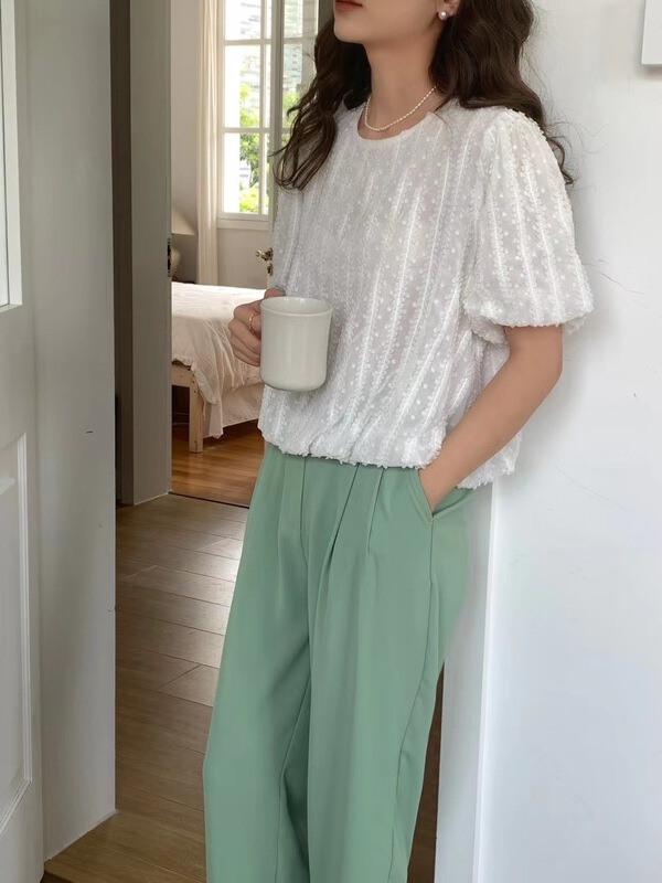 [feeding] Korean texture bubble sleeve short shirt 8891-a6\cls