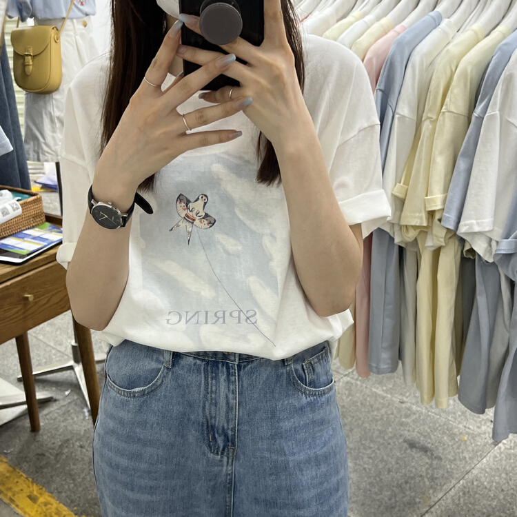 Original price 32.71! [Li Bai] Korean chic Abstract print design loose and versatile short sleeve T-shirt 2823-13\ll