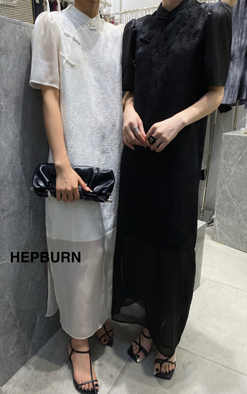 [Hepburn] retro national style stand collar buckle dress 3779\l