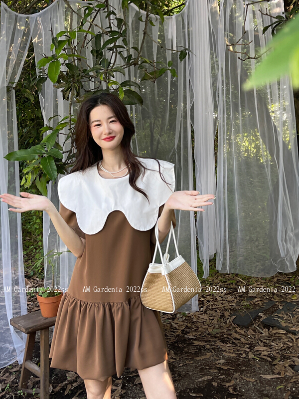 [am Gardenia] Korean style design cloud collar doll hem Pleated Dress 3612\pcz