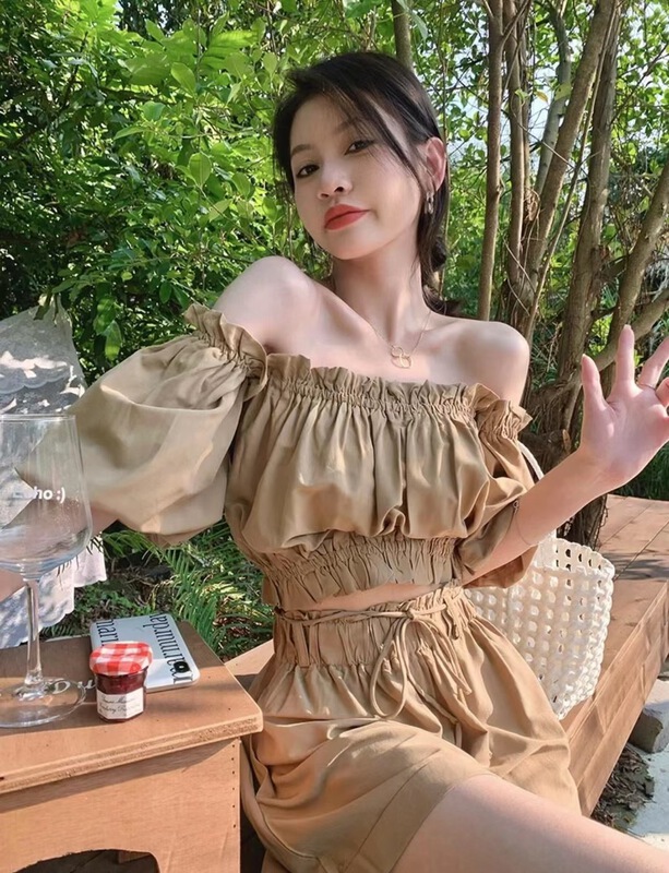 【 m queen 】 off shoulder shirt + loose casual pants set 6296\hbx