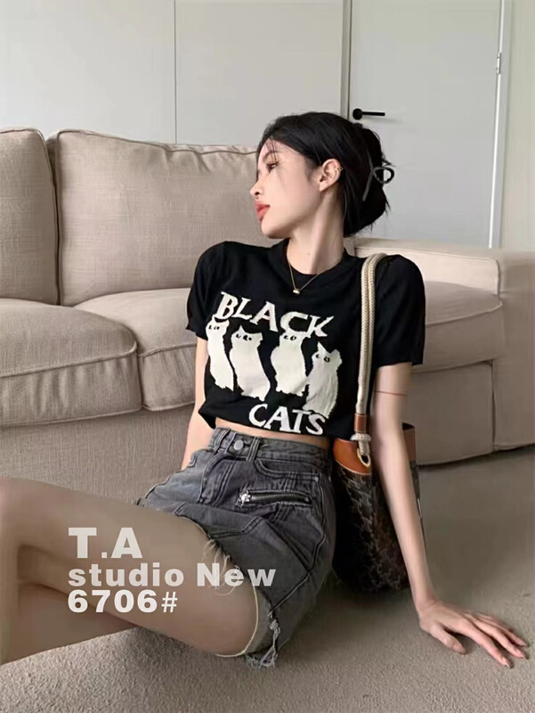 [ta+] cartoon letter printed loose short sleeve T-shirt 6706\xyy