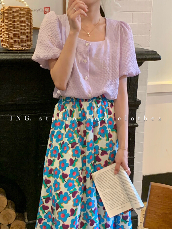 [ing] Korean style gentle checkered small fragrant wind shirt 9056