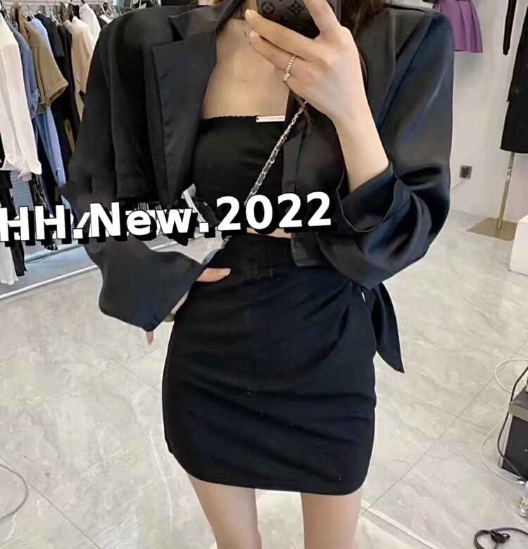 [M.H] Korean Short sunscreen shirt + Strapless Vest + slim skirt three piece suit 8367\pcz