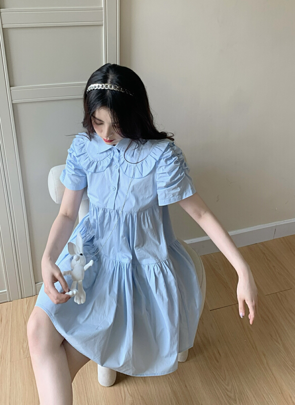 New year in early spring! [rich people] small fresh pure color short sleeve dress (with little bear) 0987\pcz