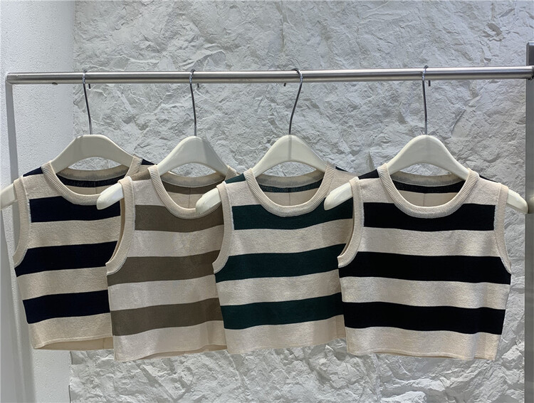 New in early summer! [jeans] round neck sleeveless striped vest / sling e112\lsw
