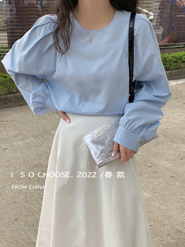 New year in early spring! [ISO Korean] round neck sweet and versatile shirt 68389\hjy
