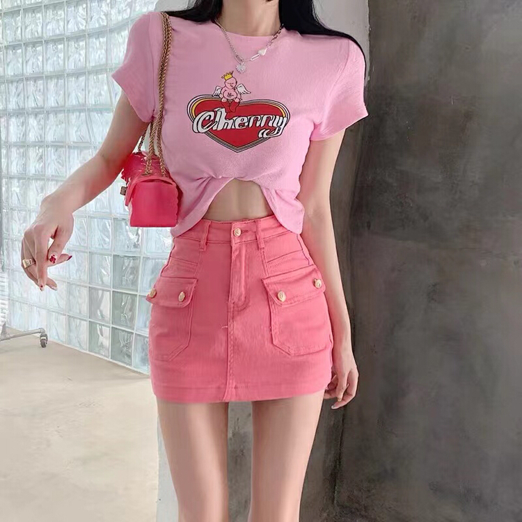 In early summer! [Julia] metal buckle design high waist versatile Korean skirt (only selling skirt) ys3-801\hbx