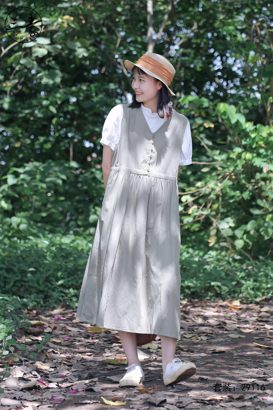 Original price 119.44! [original of three plain clothes] Mori literature and art tank skirt suit 29116\xyj