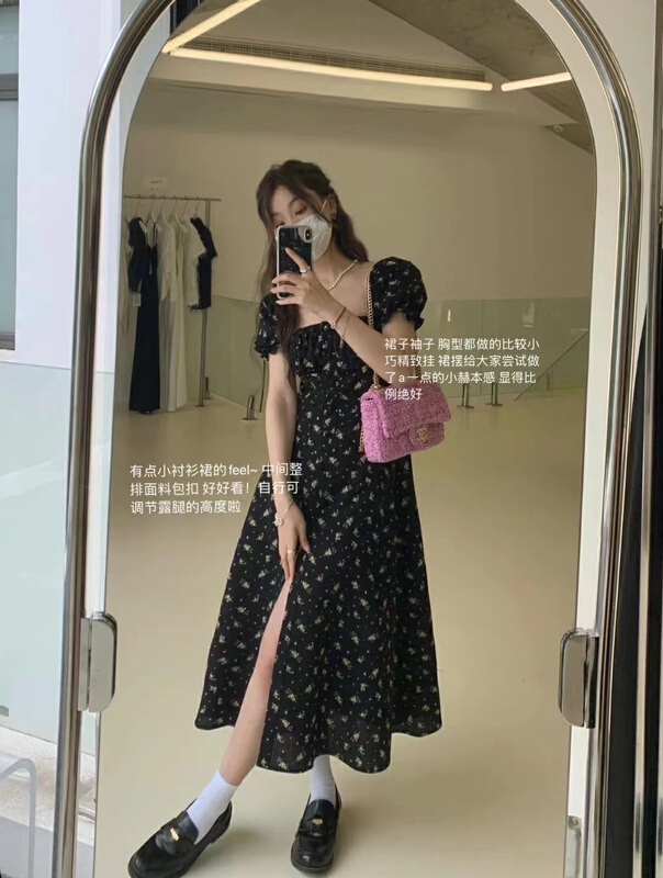 [MS studio] French floral medium length Chiffon Dress 5865\pcz