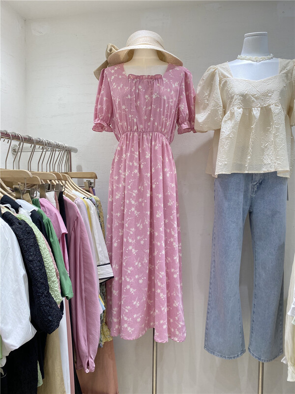 [hi] Korean version square neck high waist dress 9761\hjy
