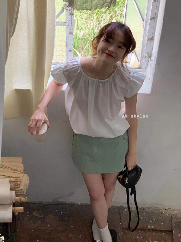 [sway] simple solid color flying sleeves short shirt 991\xyy
