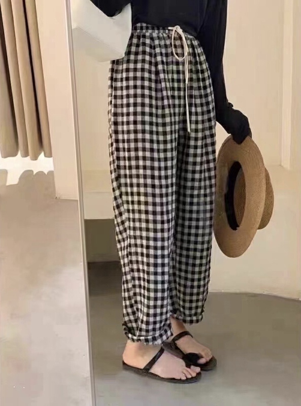 [jelly house jelly maker] check loose drawstring slacks 7102\hbx